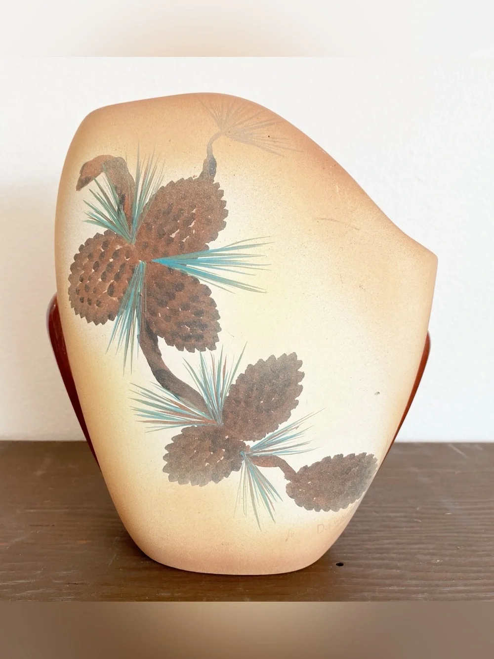 Vintage Pinecone Ceramic Rustic Lodge Cabin Decor Matte Painted Vase Planter 8x6